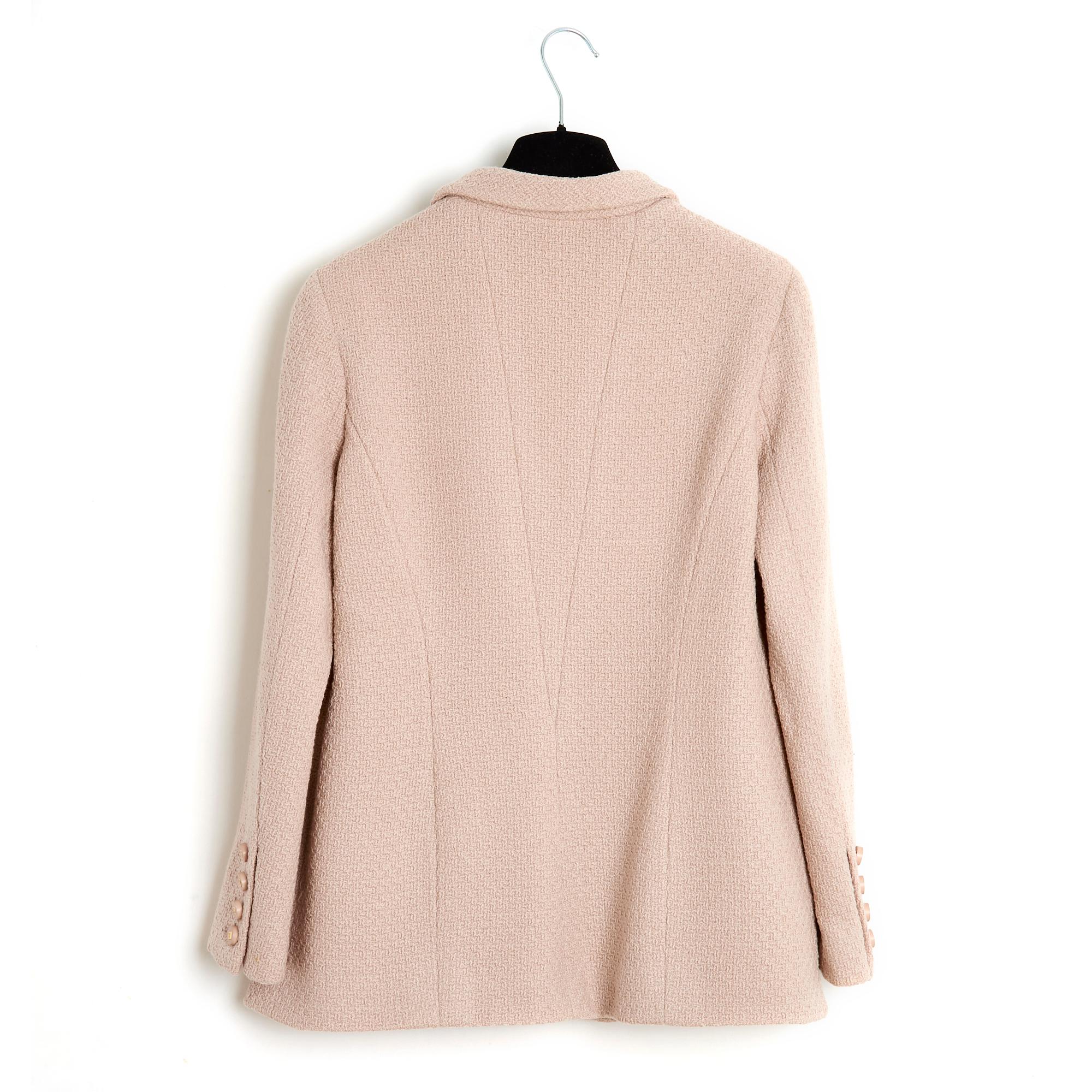 FW1998 Chanel FR38/40 Pink Beige Wool Jacket For Sale 3