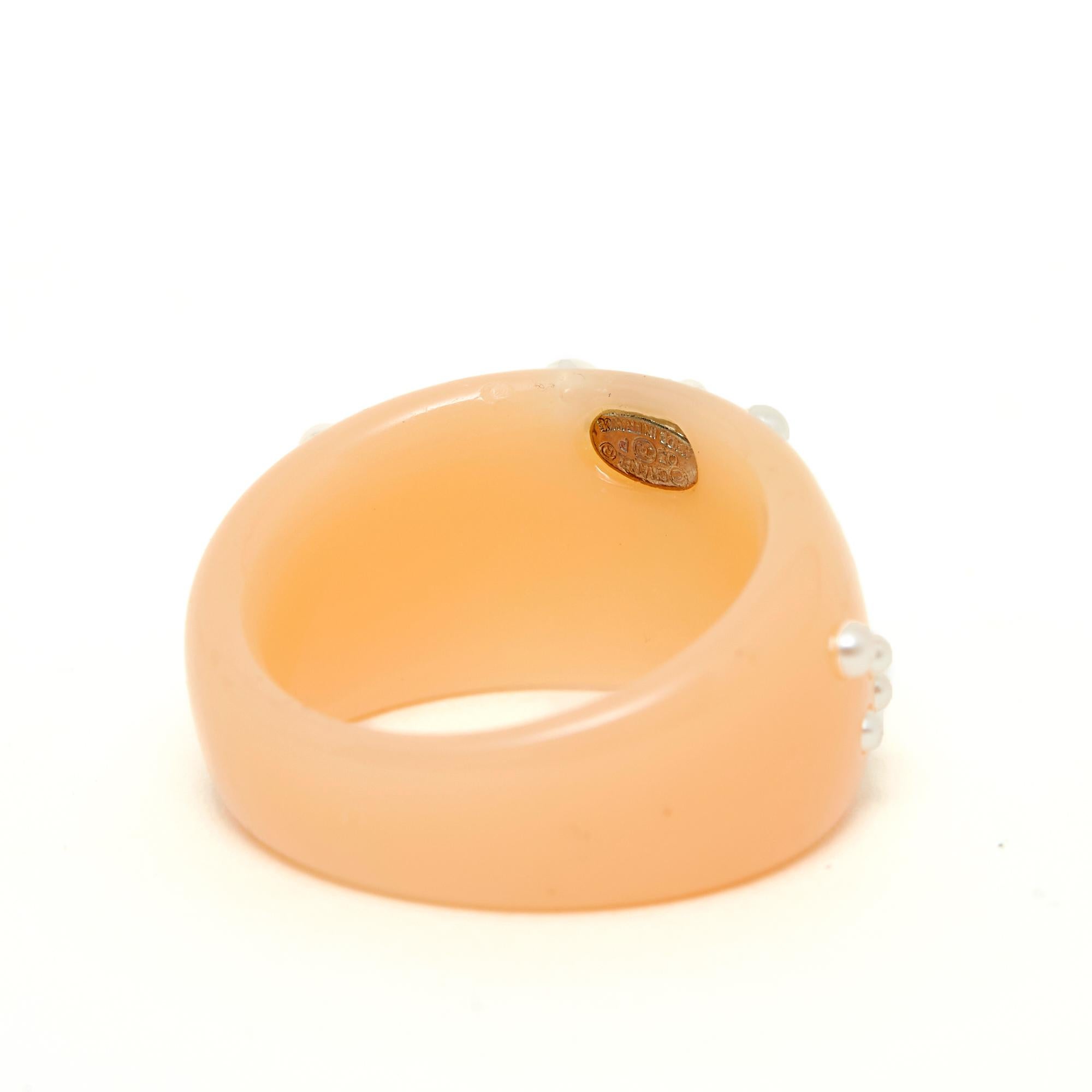 FW2003 Chanel pink nude fancy pearls CC ring US6.5 For Sale 1