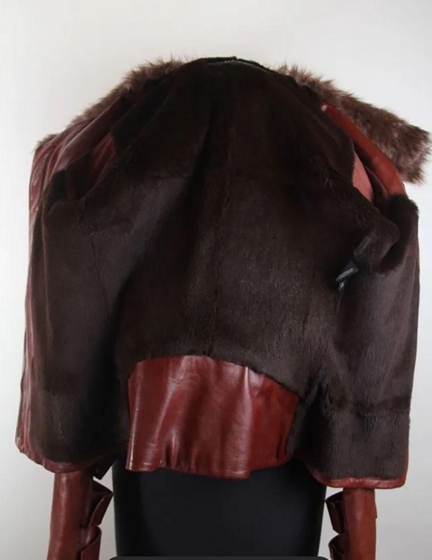 FW2003 GUCCI TOM FORD ERA BROWN LEATHER JACKET with FUR Sz IT 40 1