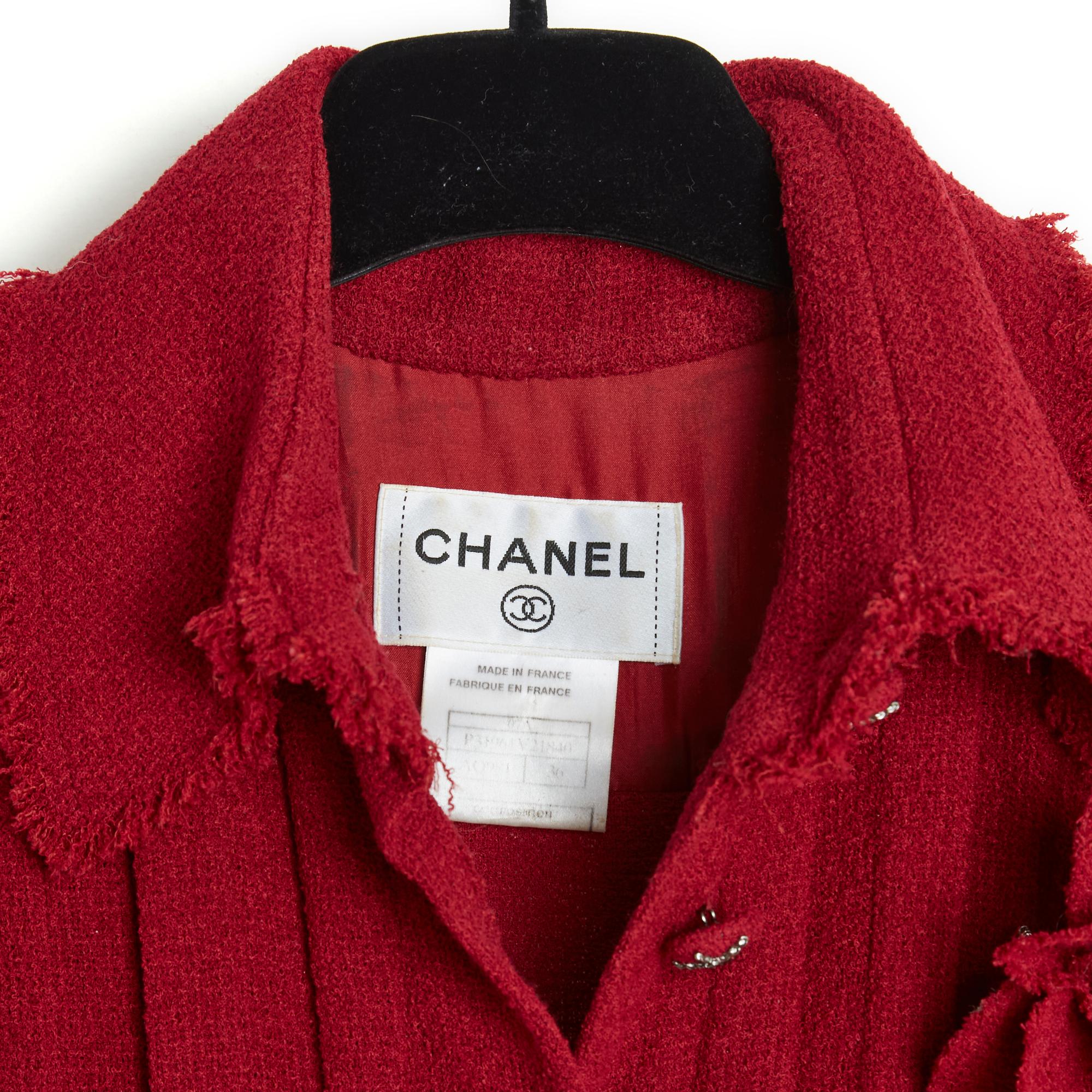 FW2007 Chanel Red Bouclette Wool Dress FR36 Belt Brooch 1