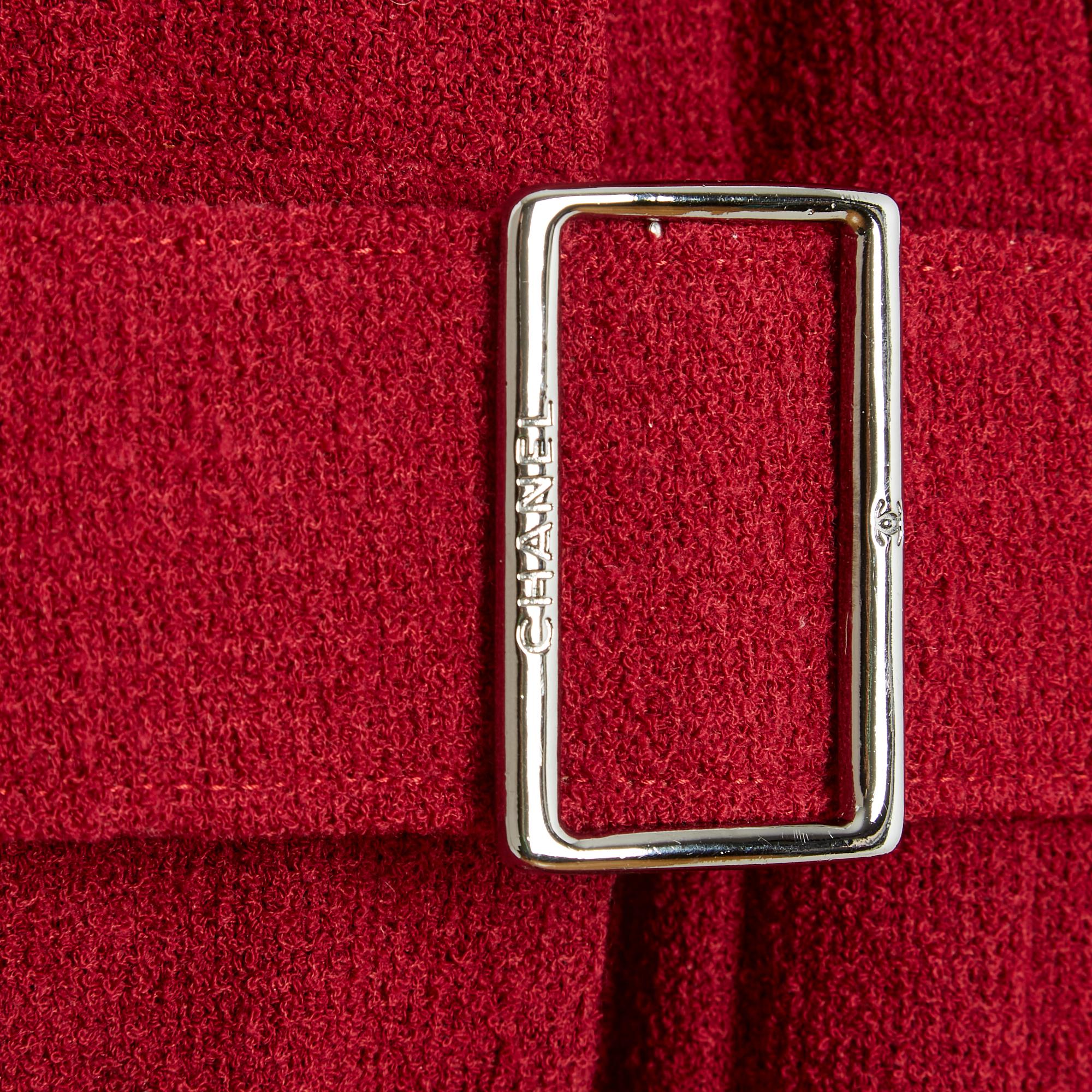 FW2007 Chanel Red Bouclette Wool Dress FR36 Belt Brooch 3