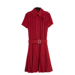 FW2007 Chanel - Robe en laine bouclette rouge FR36 - Broche ceinture