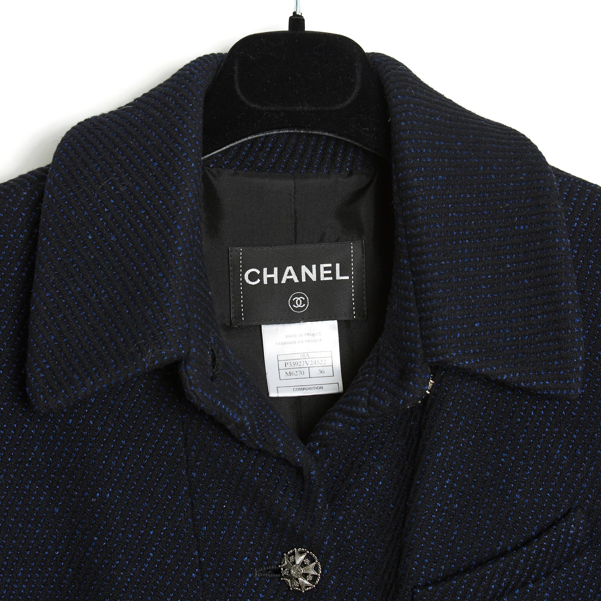 Noir FW2008 Chanel FR36 Manteau de laine bleu noir en vente