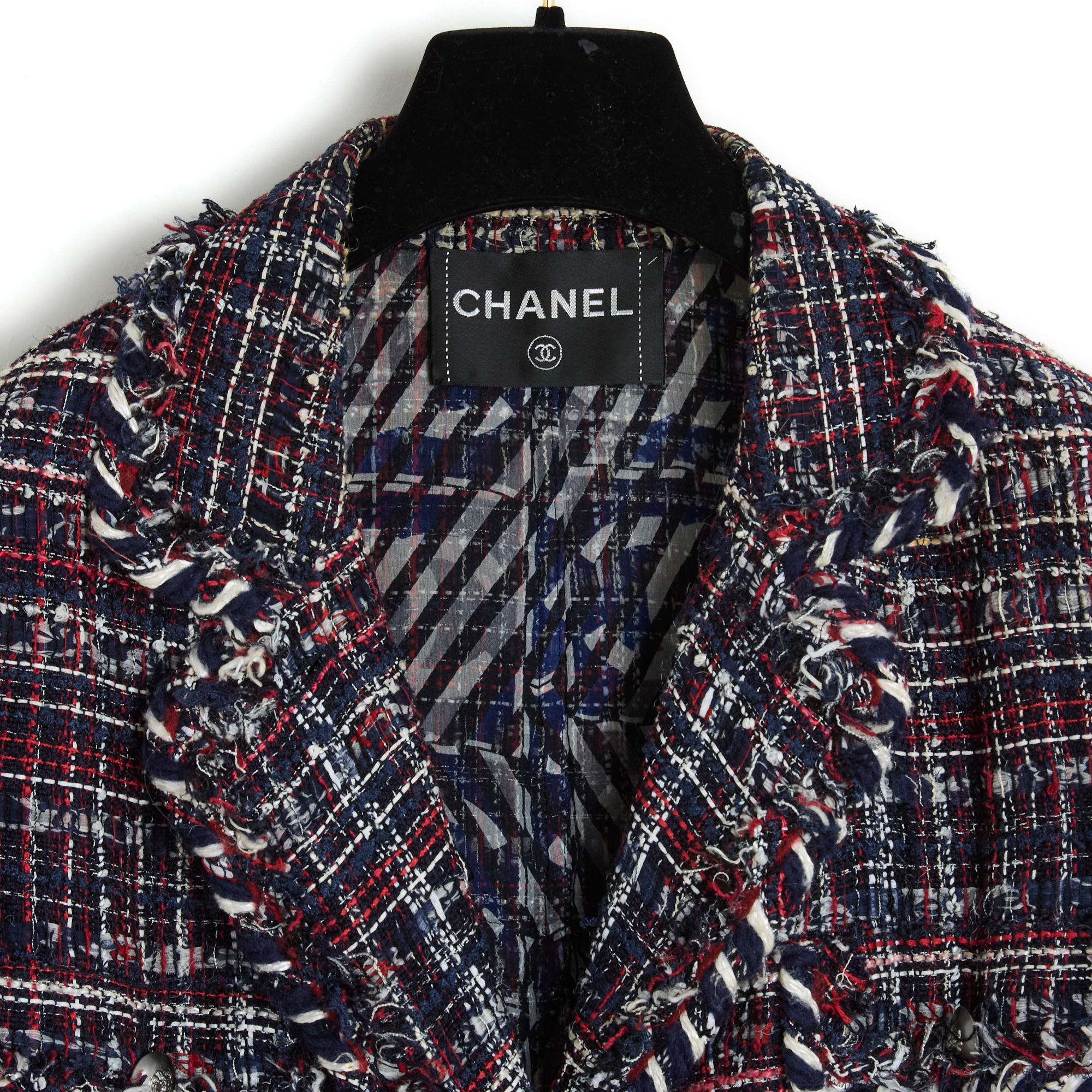 FW2008 Chanel Tricolor Tweed Jacket US10 Blue Red White 1