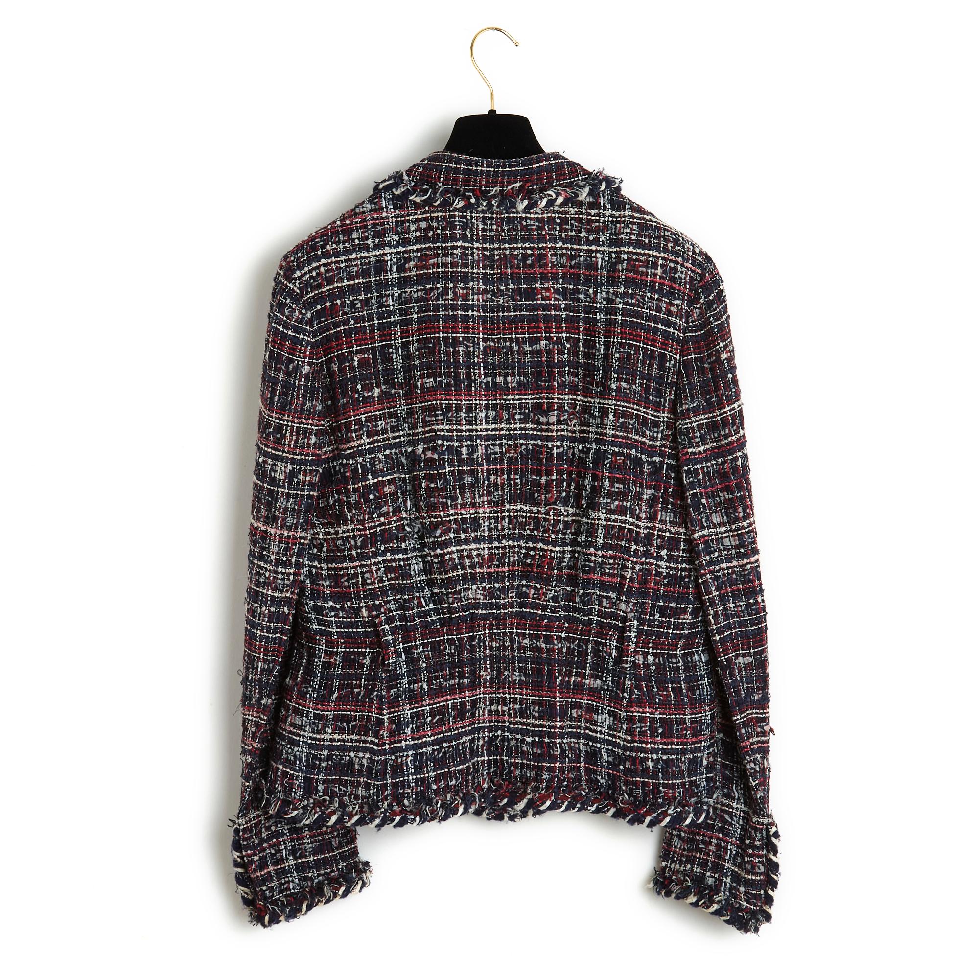 FW2008 Chanel Tricolor Tweed Jacket US10 Blue Red White 2