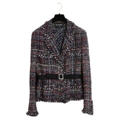 Vintage FW2008 Chanel Tricolor Tweed Jacket US10 Blue Red White