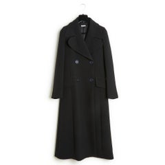 FW2015 Miu Miu Black Wool Maxi Coat and leather collar