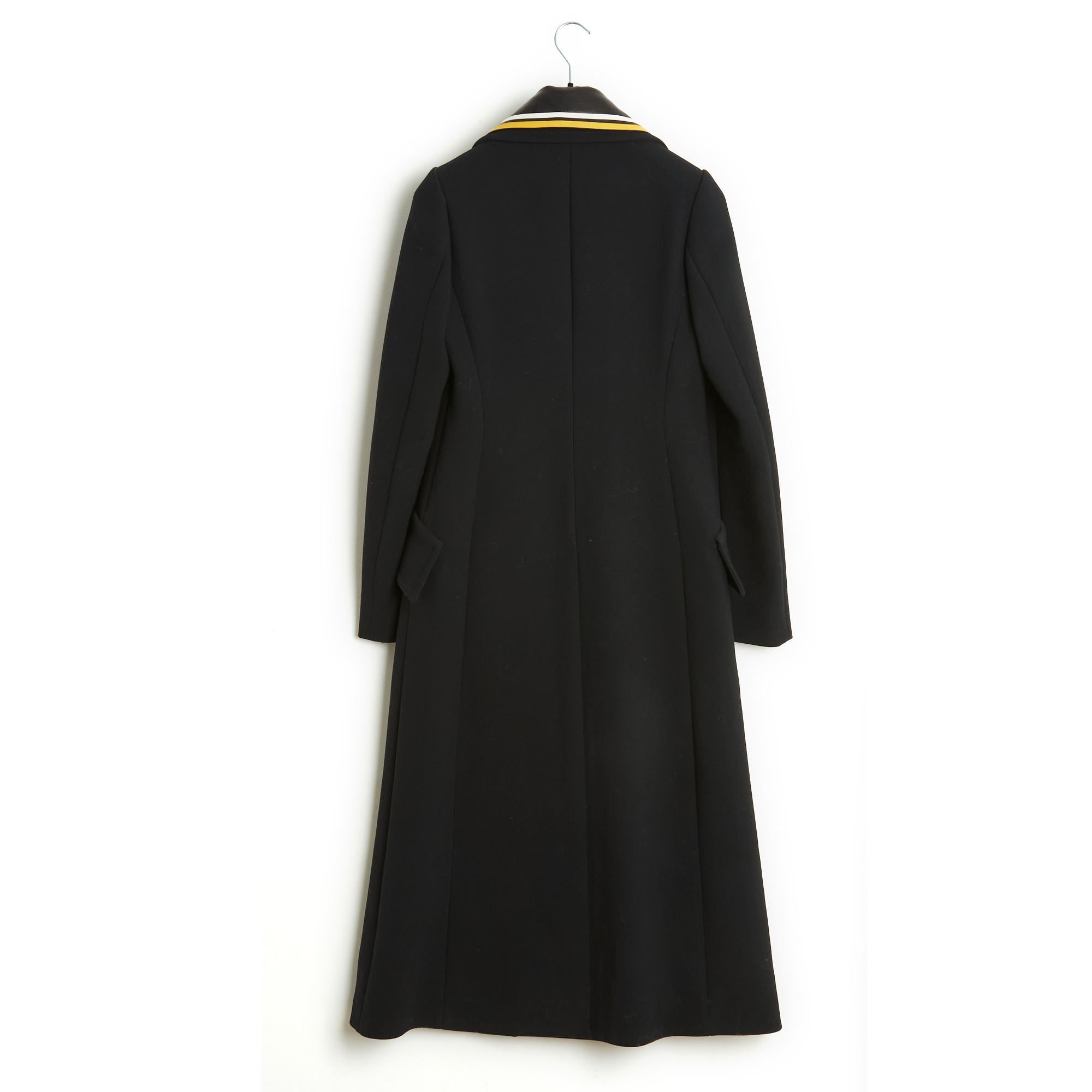 FW2015 Miu Miu Black Wool Maxi Coat and leather collar 1