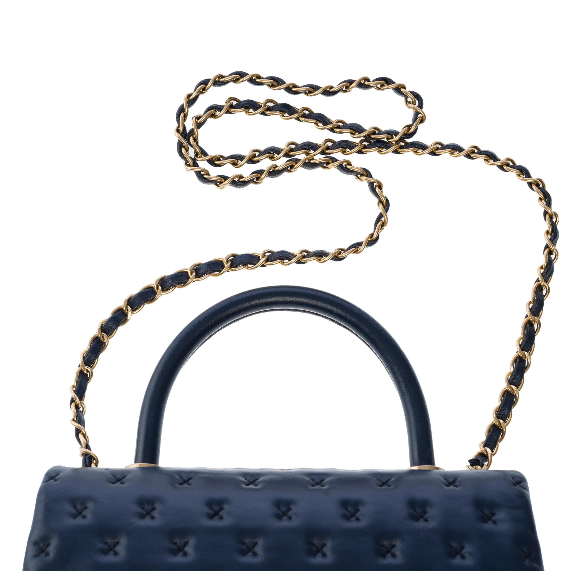 FW2016 Paris-Rome- Chanel Coco handle handbag in Navy blue lambskin leather, GHW 4