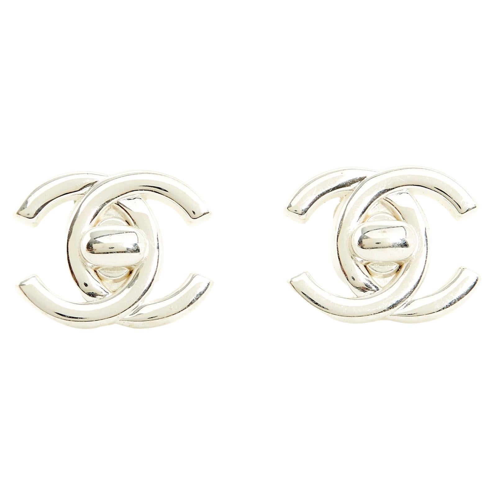 FW97 Chanel Silver CC Turnlock Clip Earrings