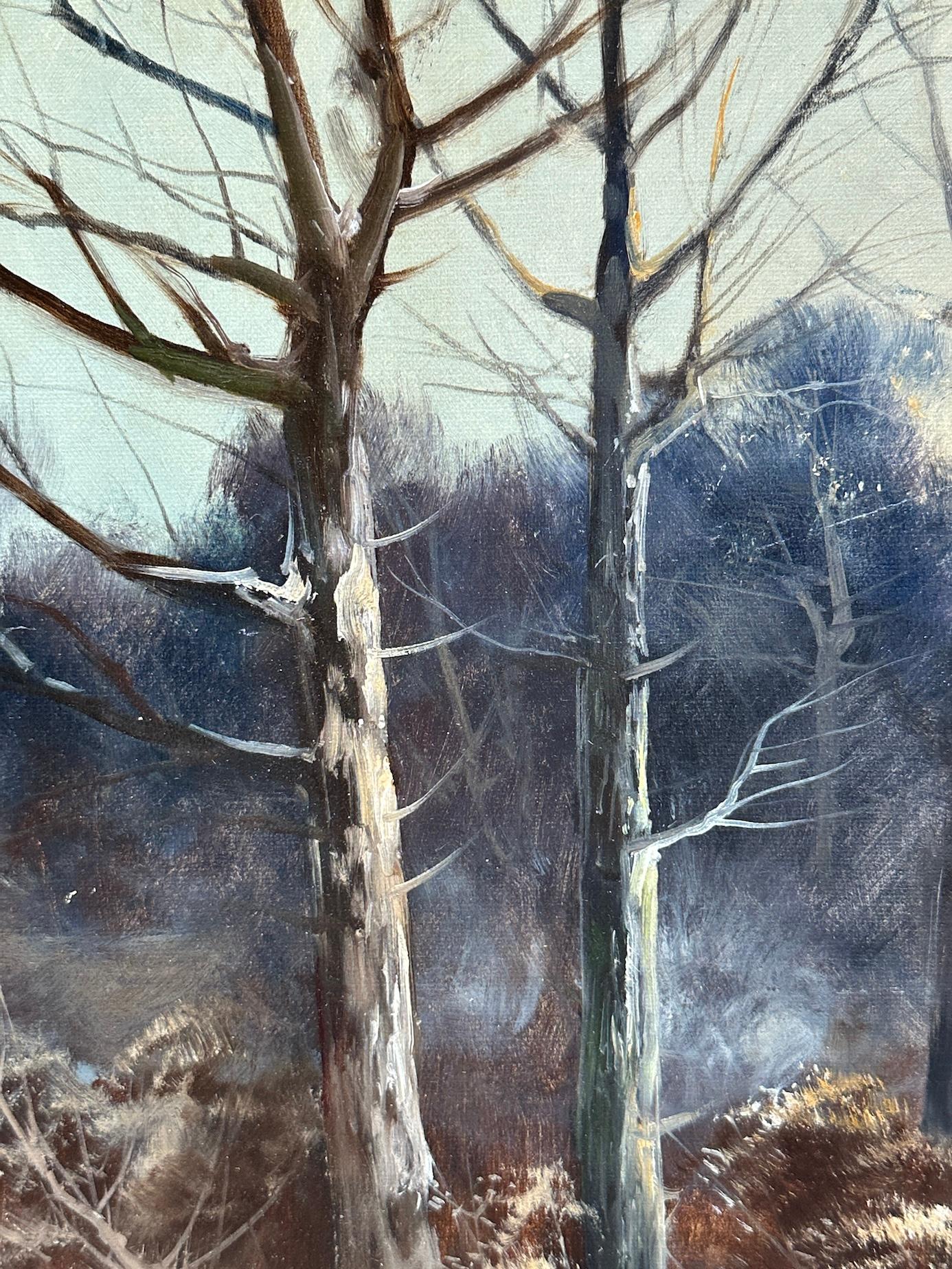 19th century English Winter landscape with show and setting Sun For Sale 6