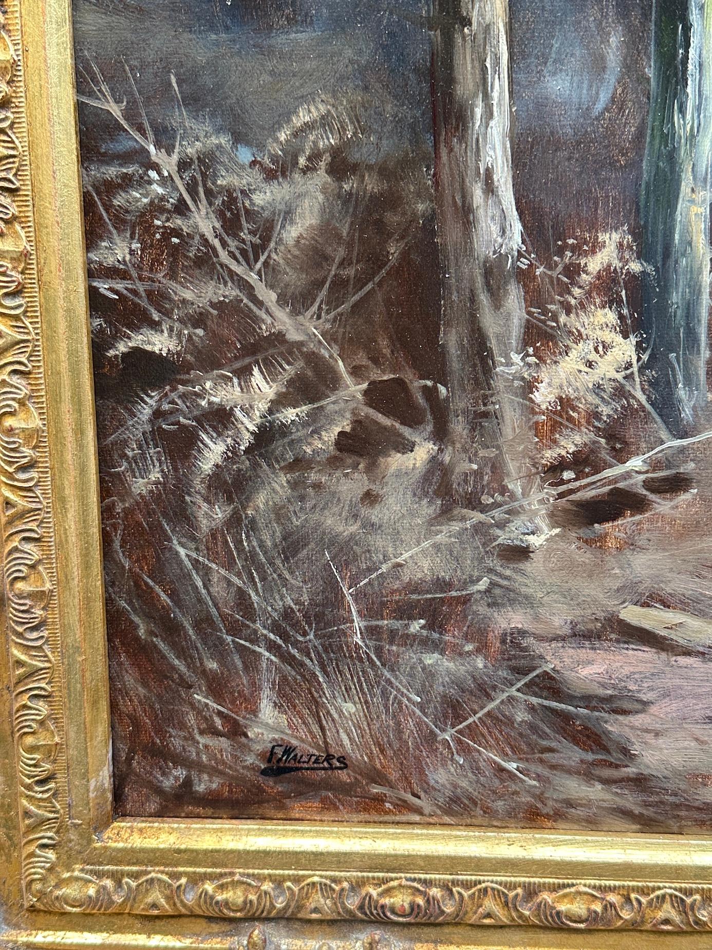 19th century English Winter landscape with show and setting Sun For Sale 5
