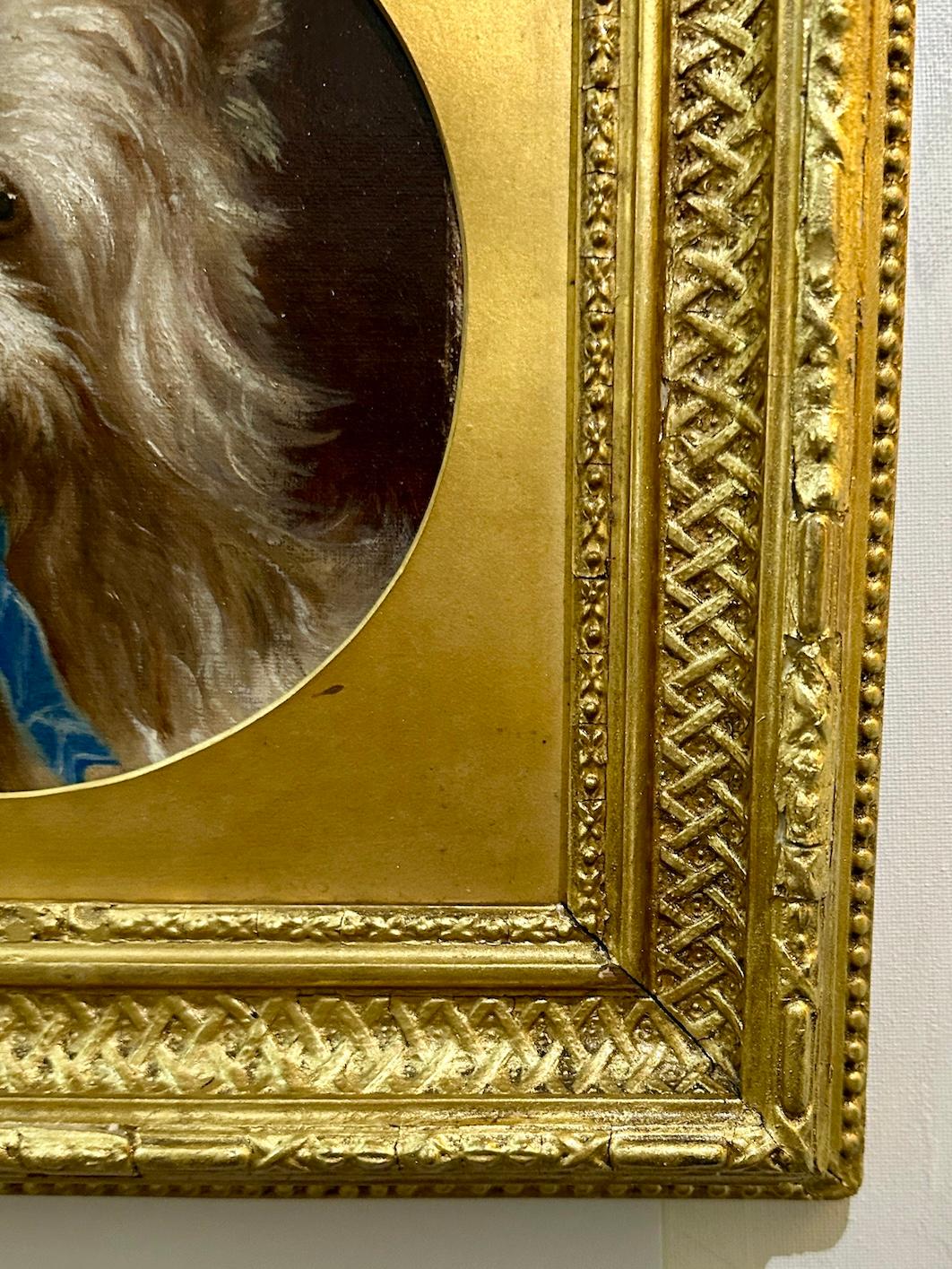 19th century English portrait of a dogs head, a terrier, or Bichon - Brown Animal Painting by F.W.Williams