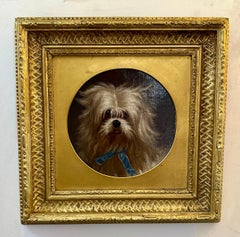 Antique 19th century English portrait of a dogs head, a terrier, or Bichon