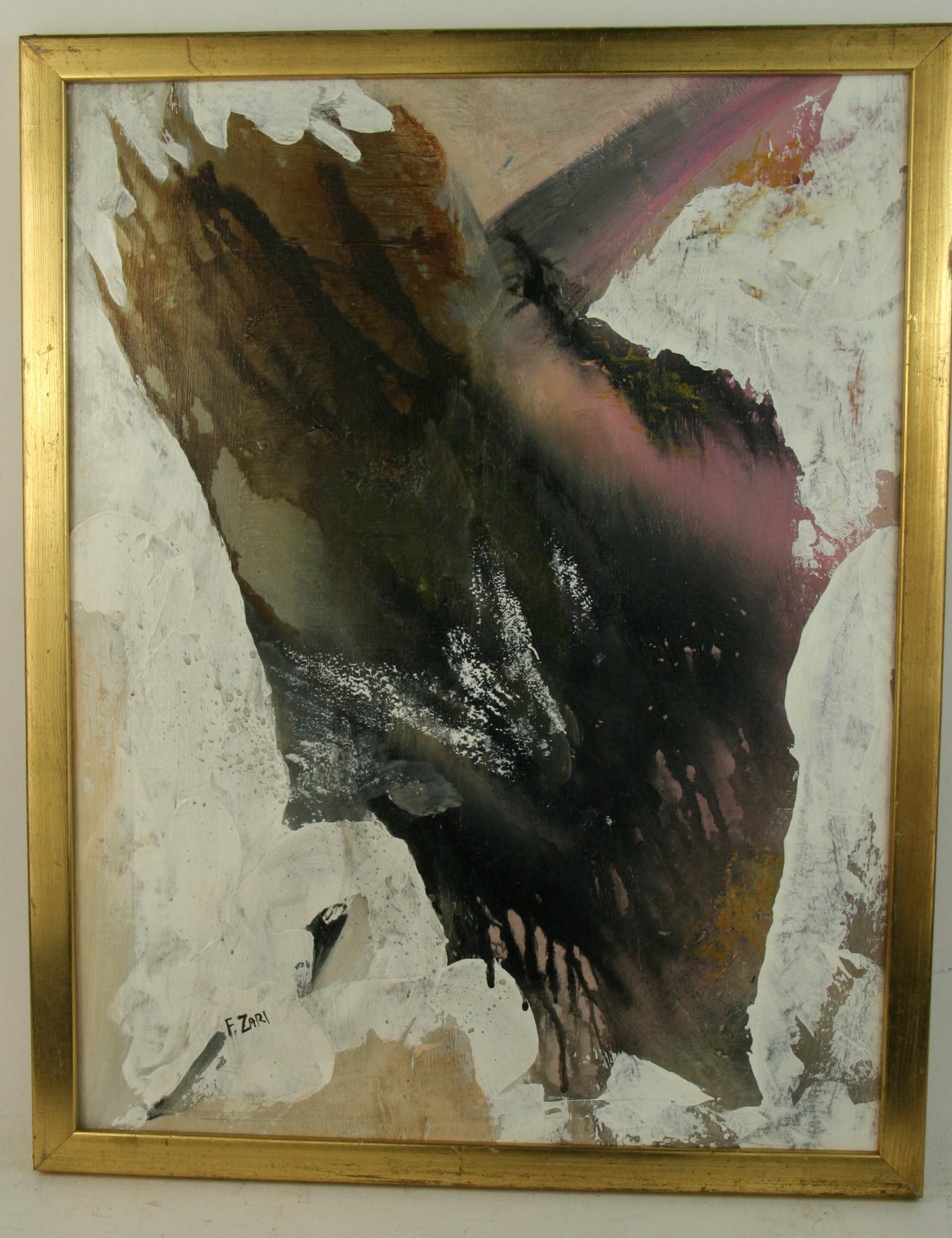 F.Zari Abstract Painting – Abstrakt-expressionistisches Ölgemälde  in Brown und Black and White