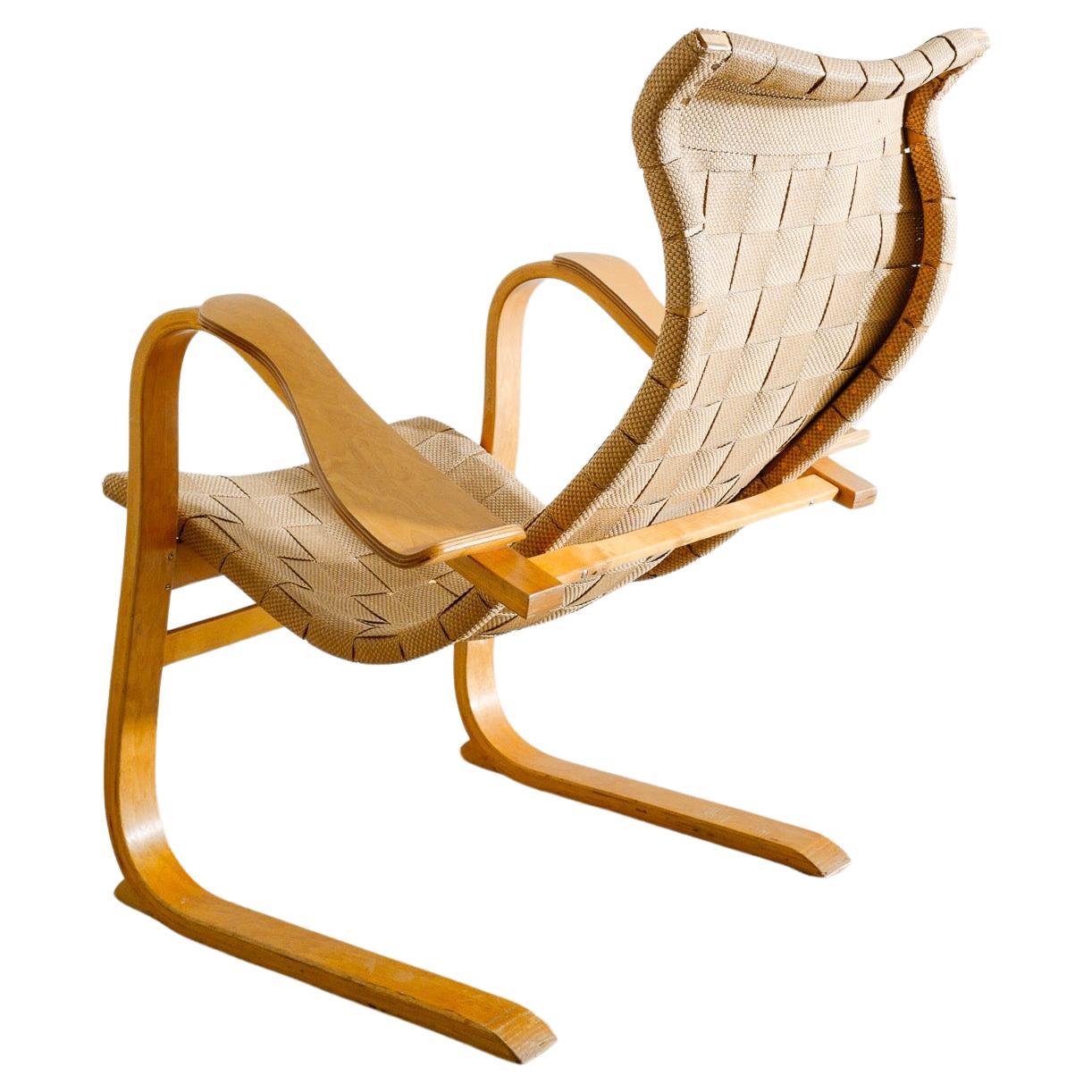 G. A Berg Mid Century "Patron" Armchair in Birch Wood Produced in Sweden, 1940s For Sale
