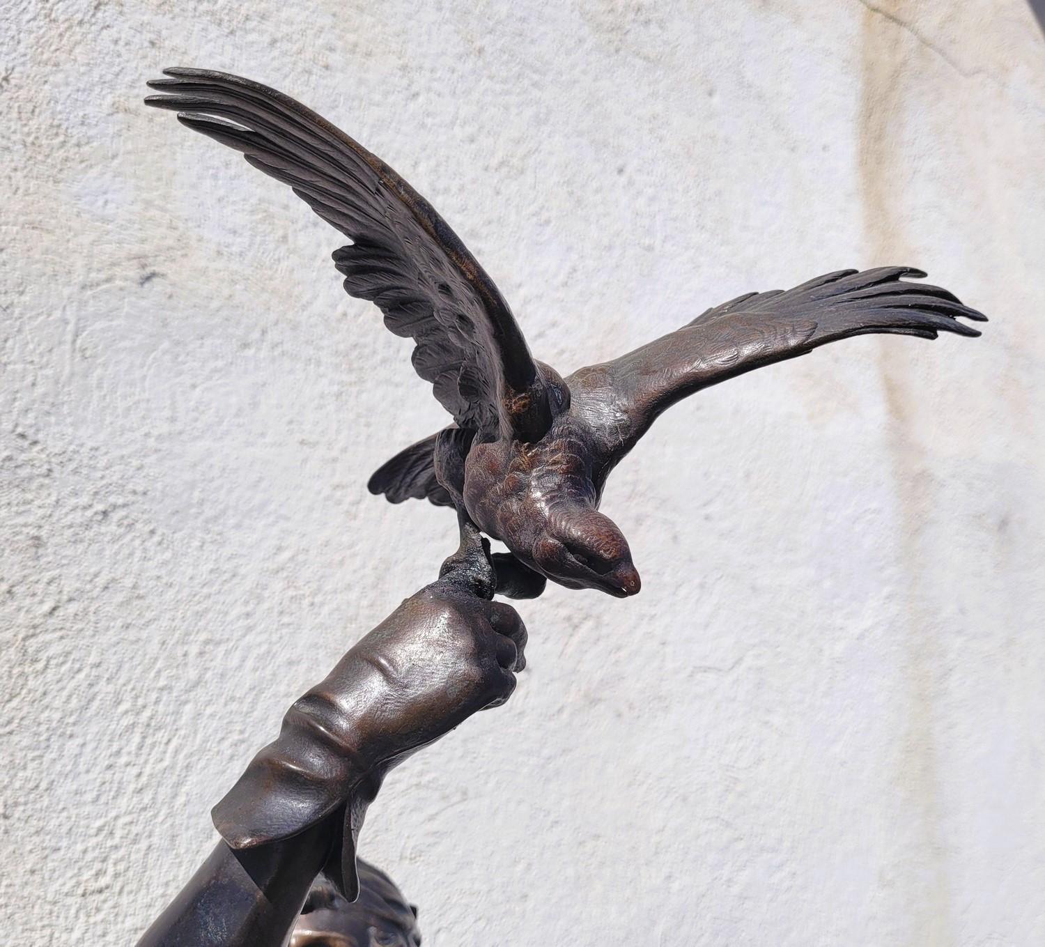 G Bareau, Falconer, Signed Bronze, Late 19th Early 20th Century For Sale 7