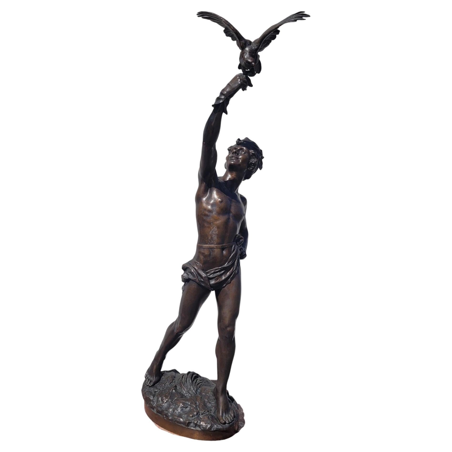 G Bareau, Falconer, Signed Bronze, Late 19th Early 20th Century For Sale