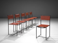 G. Belotti Set of Six Red Leather Spaghetti Chairs