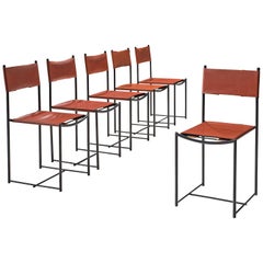 G. Belotti Set of Six Red Leather Spaghetti Chairs