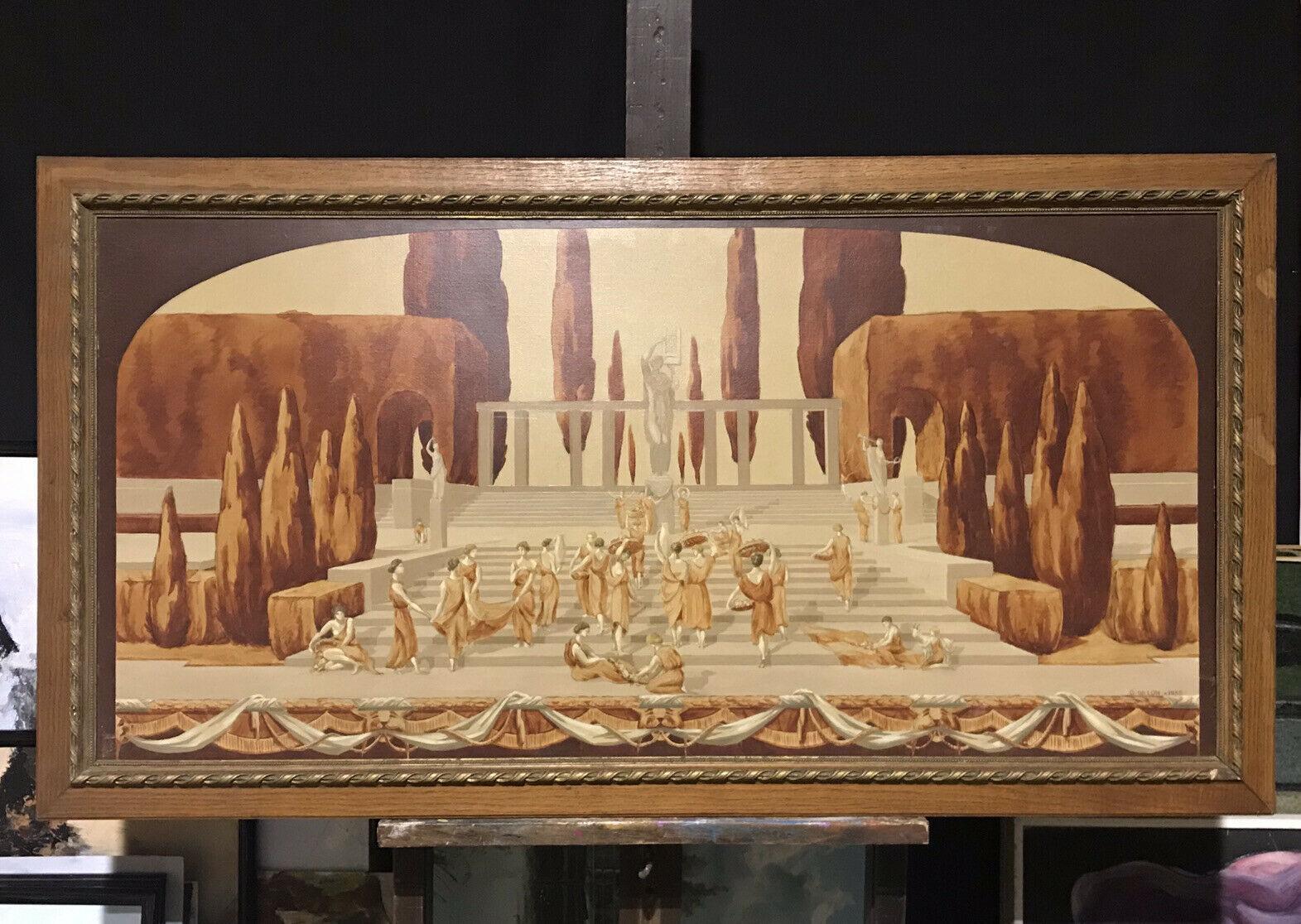 Artist/ School: French School, signed lower right & dated 1935

Title: Neo-Classical Figures

Medium: oil painting on board, framed 

Size: painting:  24.5 x 50 inches 
         frame:      29.5 x 55.5 inches
         
Provenance: private