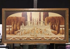 Huge French 1930's Neo-Classical Figures Gathering Signed & Dated Oil Painting