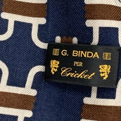 G. BINDA Navy Beige & Brown Geometric Print Wool / Silk Scarf
