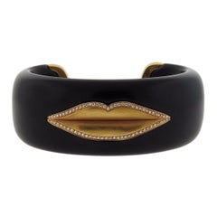 G. Bulgari Enigma Rose Gold Diamond Jet Lips Cuff Bracelet