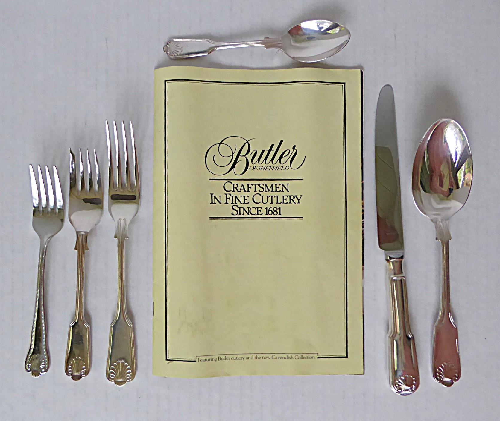 G. Butler of Sheffield Cavendish Fiddle Thread & Shell Silverware 50 pcs British 5