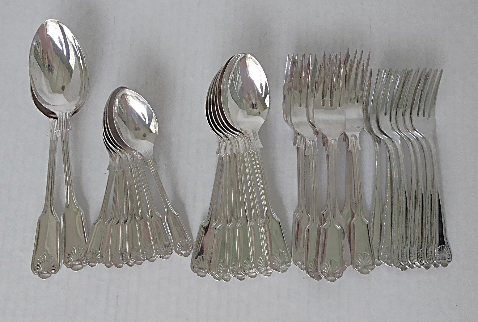 Silver Plate G. Butler of Sheffield Cavendish Fiddle Thread & Shell Silverware 50 pcs British