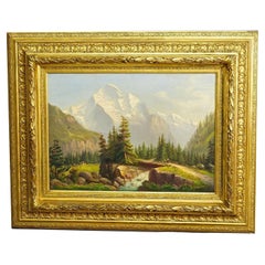 G. Butzengeiger Mountain Stream with Mountain Jungfrau, Oil on Canvas, 19th