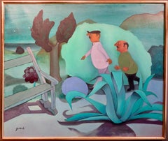 MID 20th Century VERY INTERESTING LARGE Oil Painting TWO SUSPICIOUS SPANISH MEN!