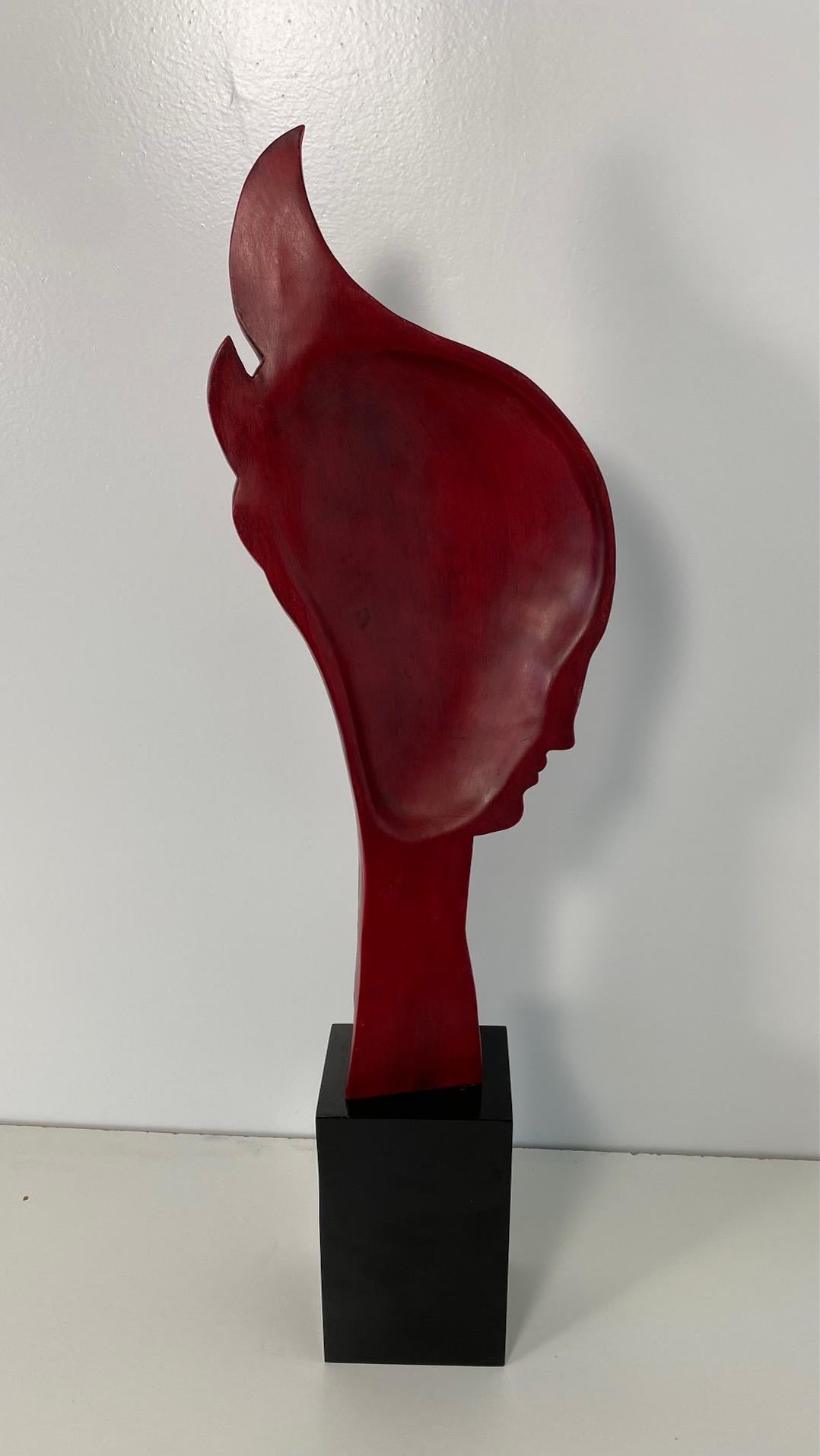 G. Cacciapuoti Art Deco Red Porcelain Stoneware and Wood Woman Profile, 1930s 2