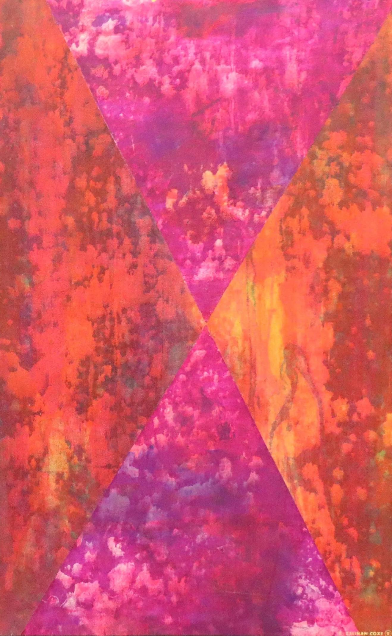 Abstract Painting G. Caliman Coxe - Exodus 12 - Artiste africain américain - coloré rouge, orange, violet et rose