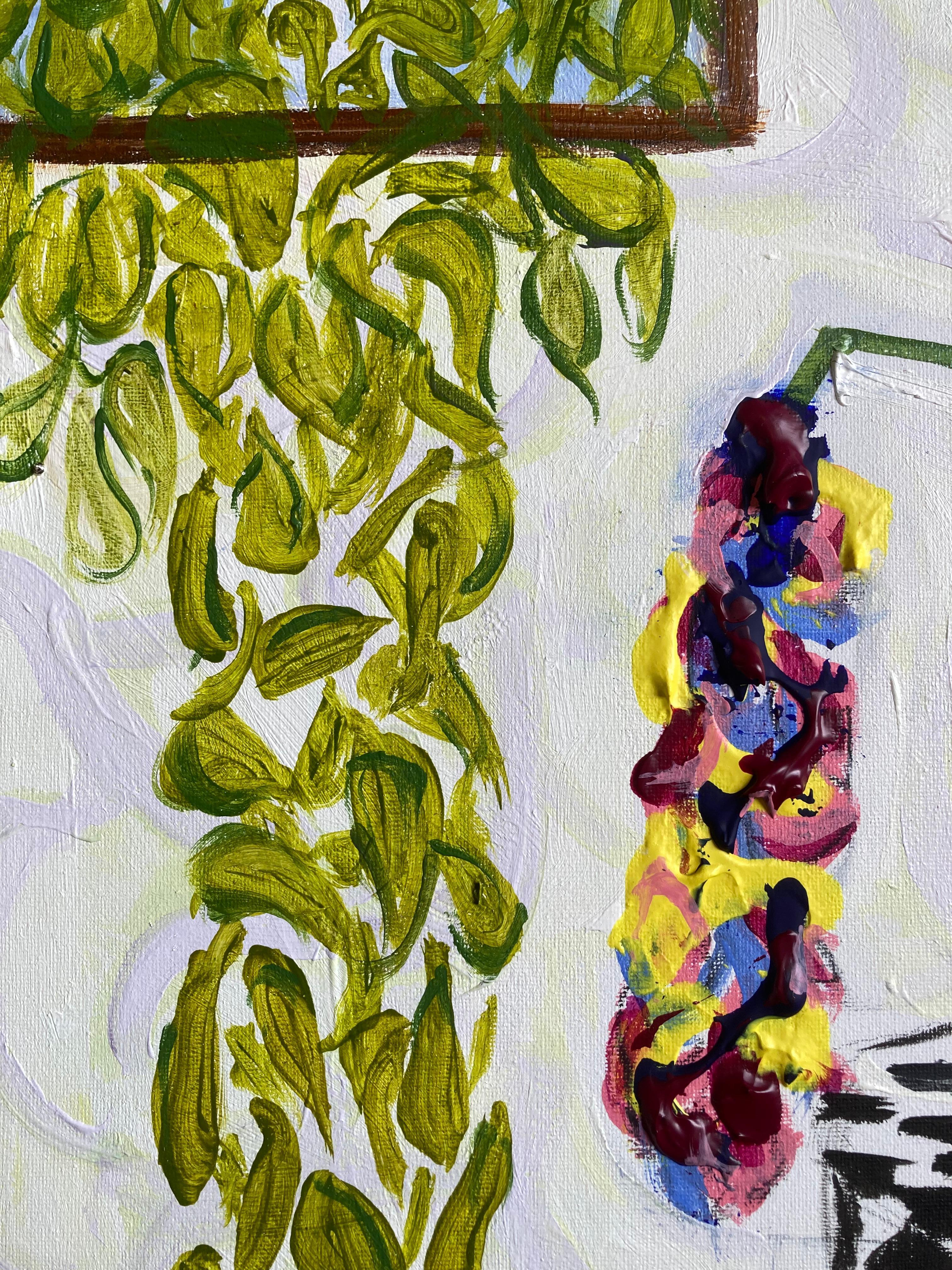 Artist’s Statement: “I have been an abstract painter for over 30 years, and I can't exactly say what caused me to one night go to the studio and paint flowers, of all things. But of course, the 'template' of flowers in a vase is really just a basis,