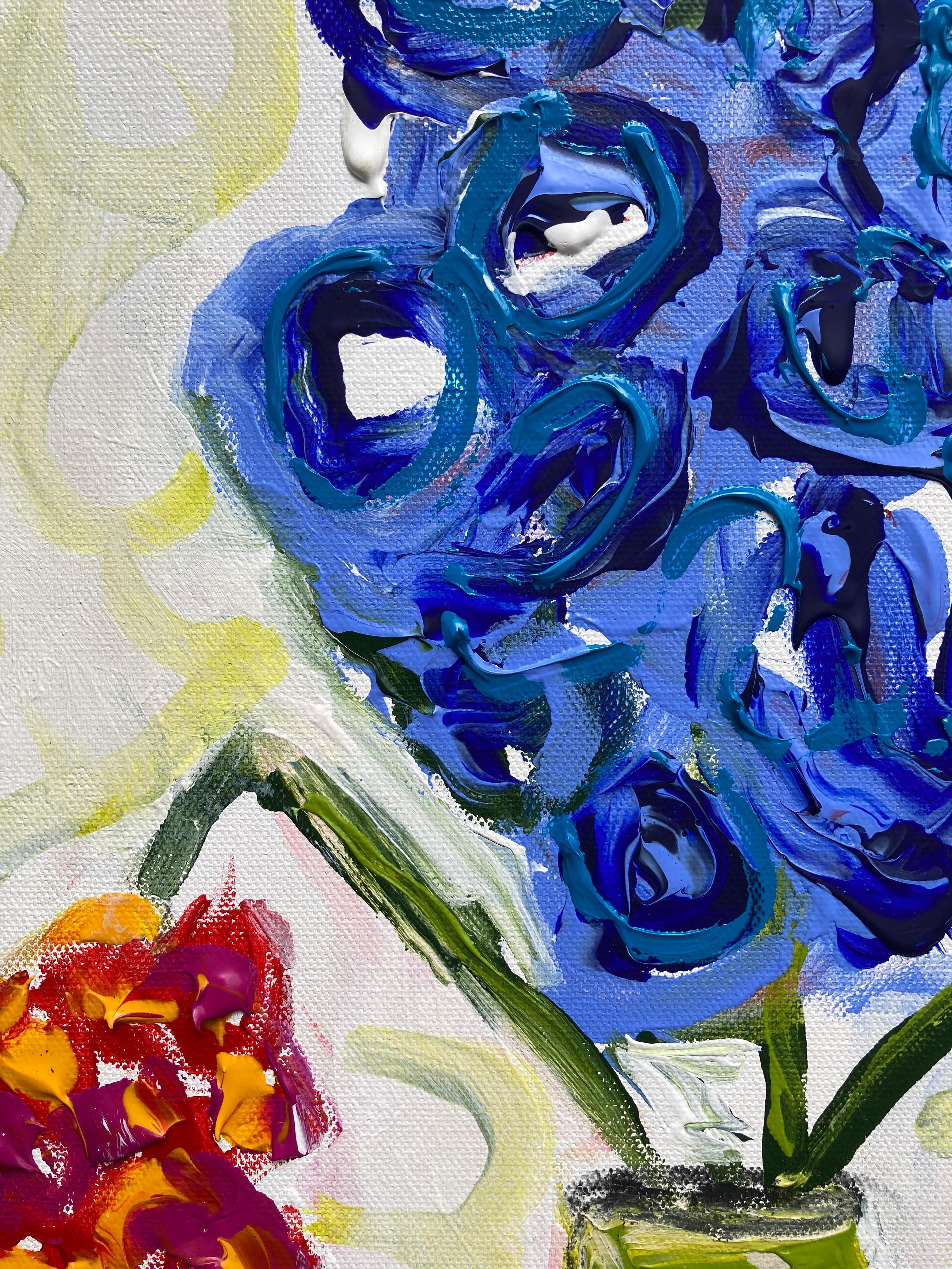 Artist’s Statement: “I have been an abstract painter for over 30 years, and I can't exactly say what caused me to one night go to the studio and paint flowers, of all things. But of course, the 'template' of flowers in a vase is really just a basis,