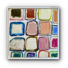 "Gridish #17" - Framed Contemporary Multimedia Abstract Painting