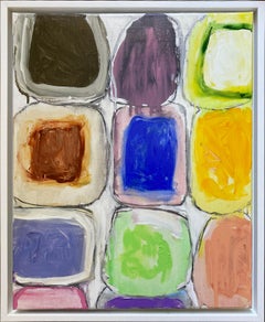 "Gridish #6" - Pintura Multimedia Abstracta Contemporánea Enmarcada