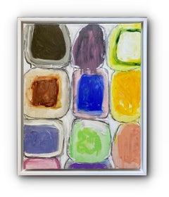 ""Gridish #6" - Peinture abstraite contemporaine encadrée multimédia