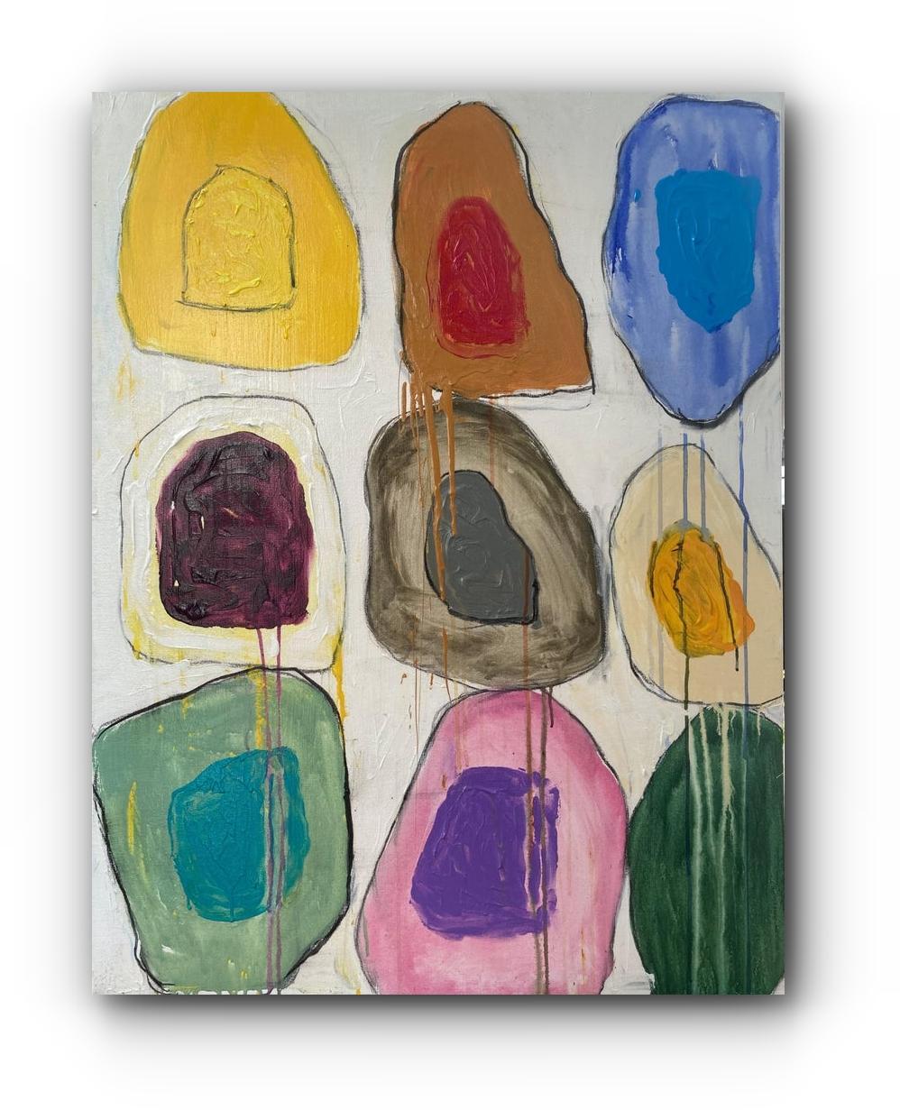 Abstract Painting G. Campbell Lyman - Grande Gridish #25 (Grande peinture abstraite multimédia contemporaine)