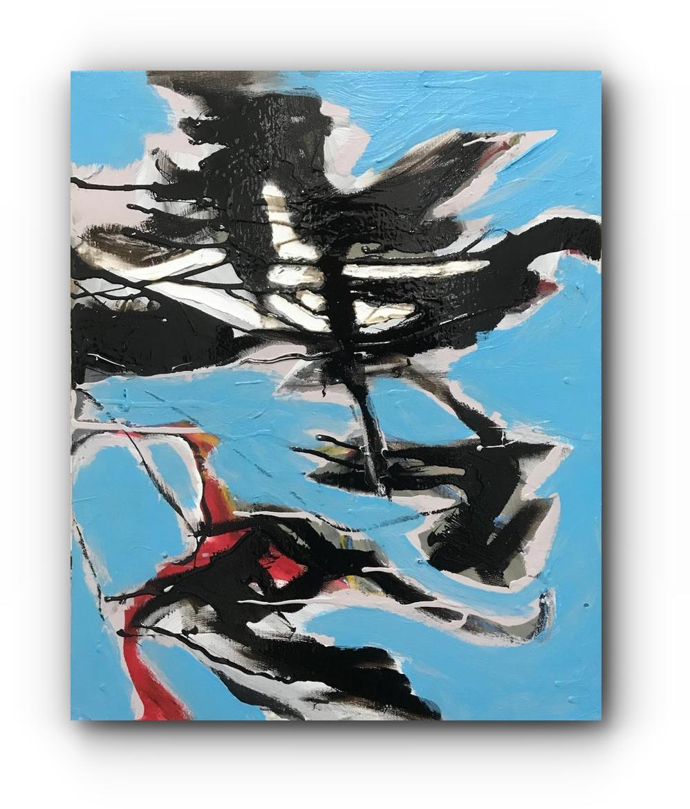 Part of the current series of paintings using tar and house paint in addition to more conventional artists' media such as oil and acrylic. 

Artist's Statement: "I have been making these painting beginning with a basic form using tar, a materials I