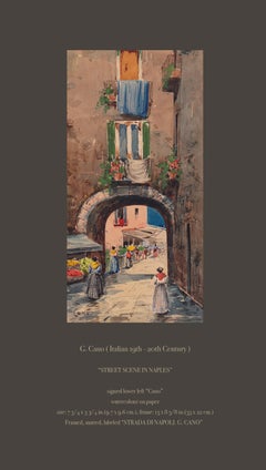 G. Cano 'Italian 19th-20th Century' Street Scene in Naples Watercolor