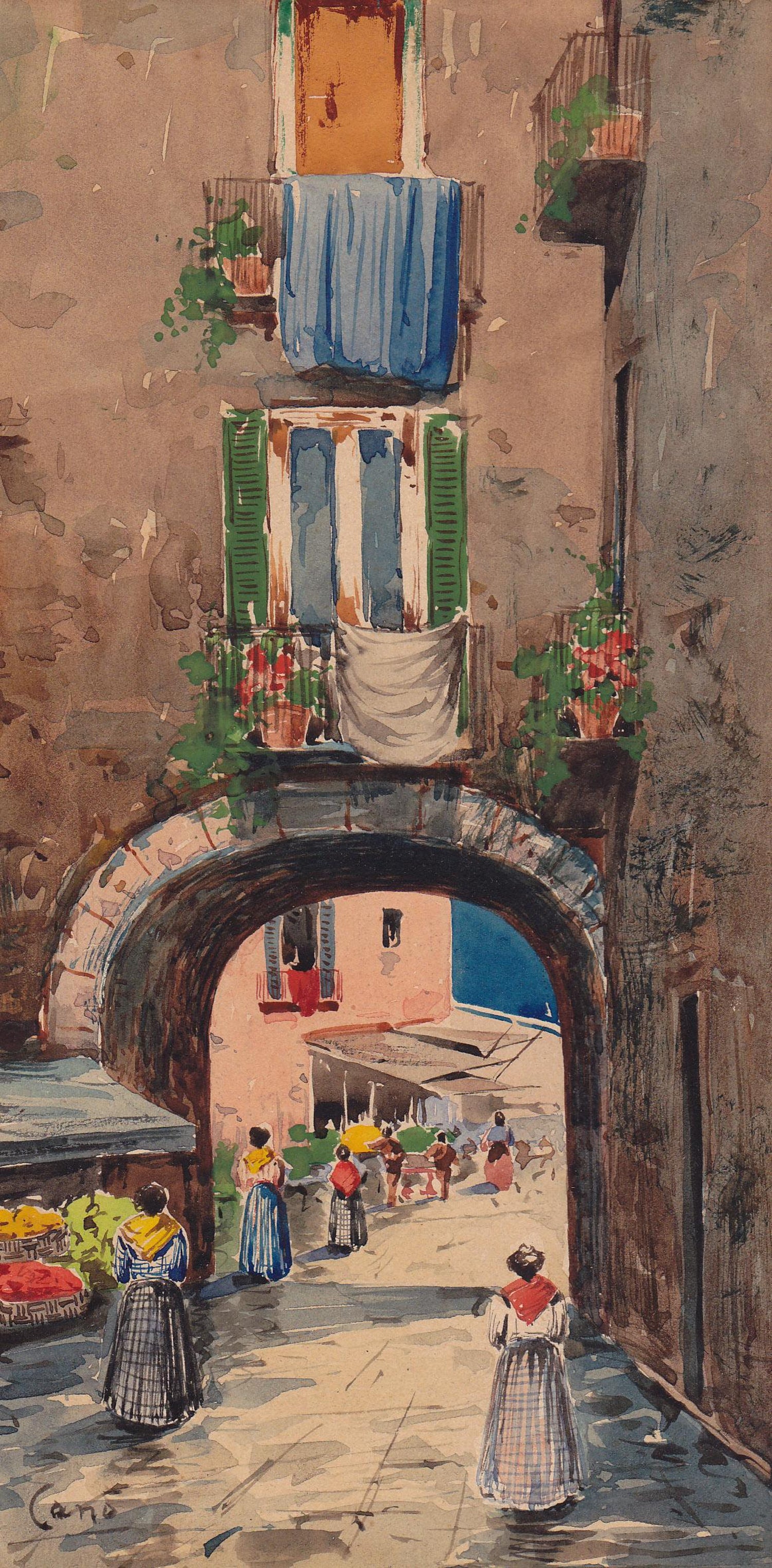 G Cano Italian 19th 20th Century Street Scene In Naples