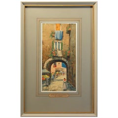 Vintage G. Cano 'Italian 19th-20th Century' Street Scene in Naples Watercolor