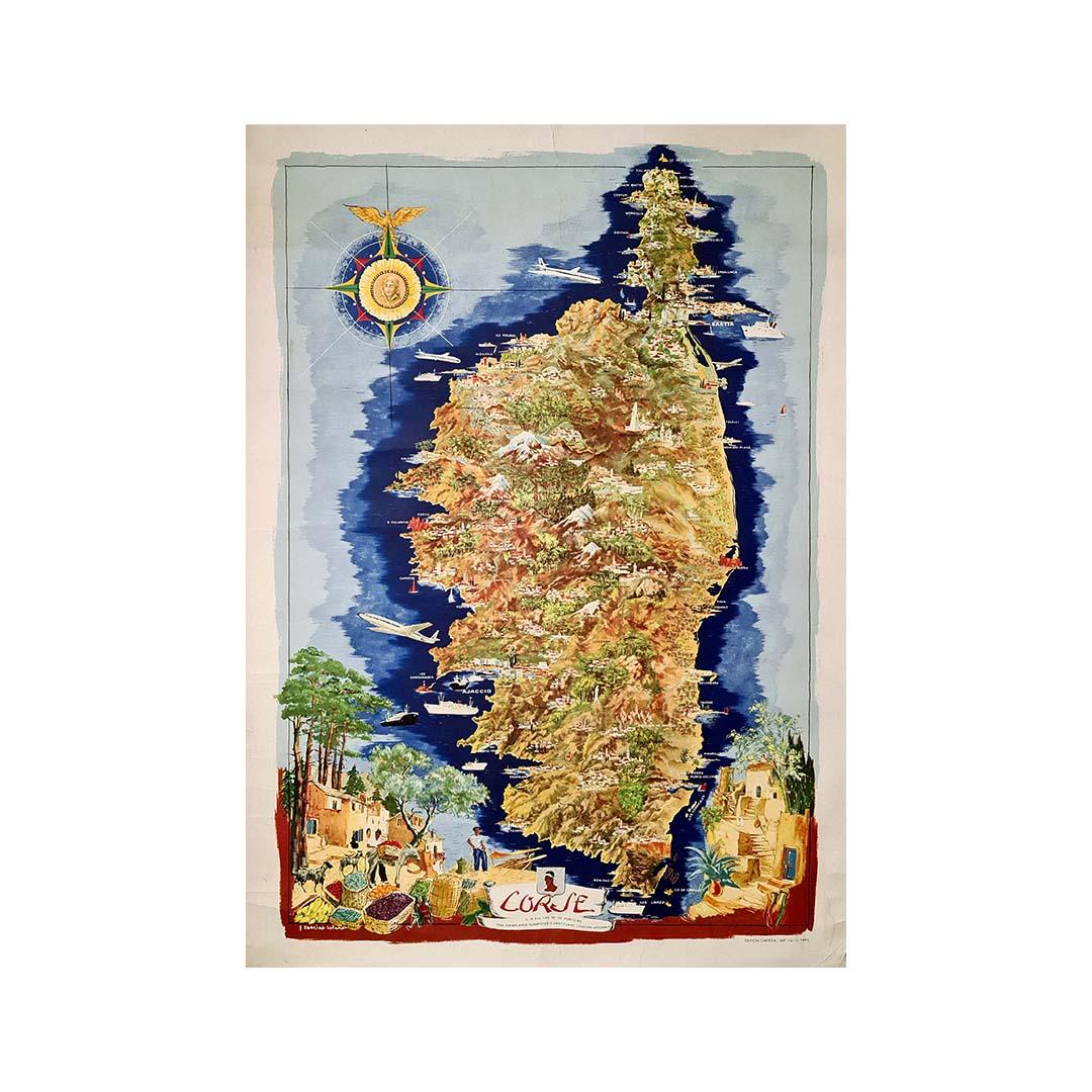 Originalkarte von Corsica von Carriat-Rolant – Reiseplakat – Tourismus – Print von G. Carriat-Rolant