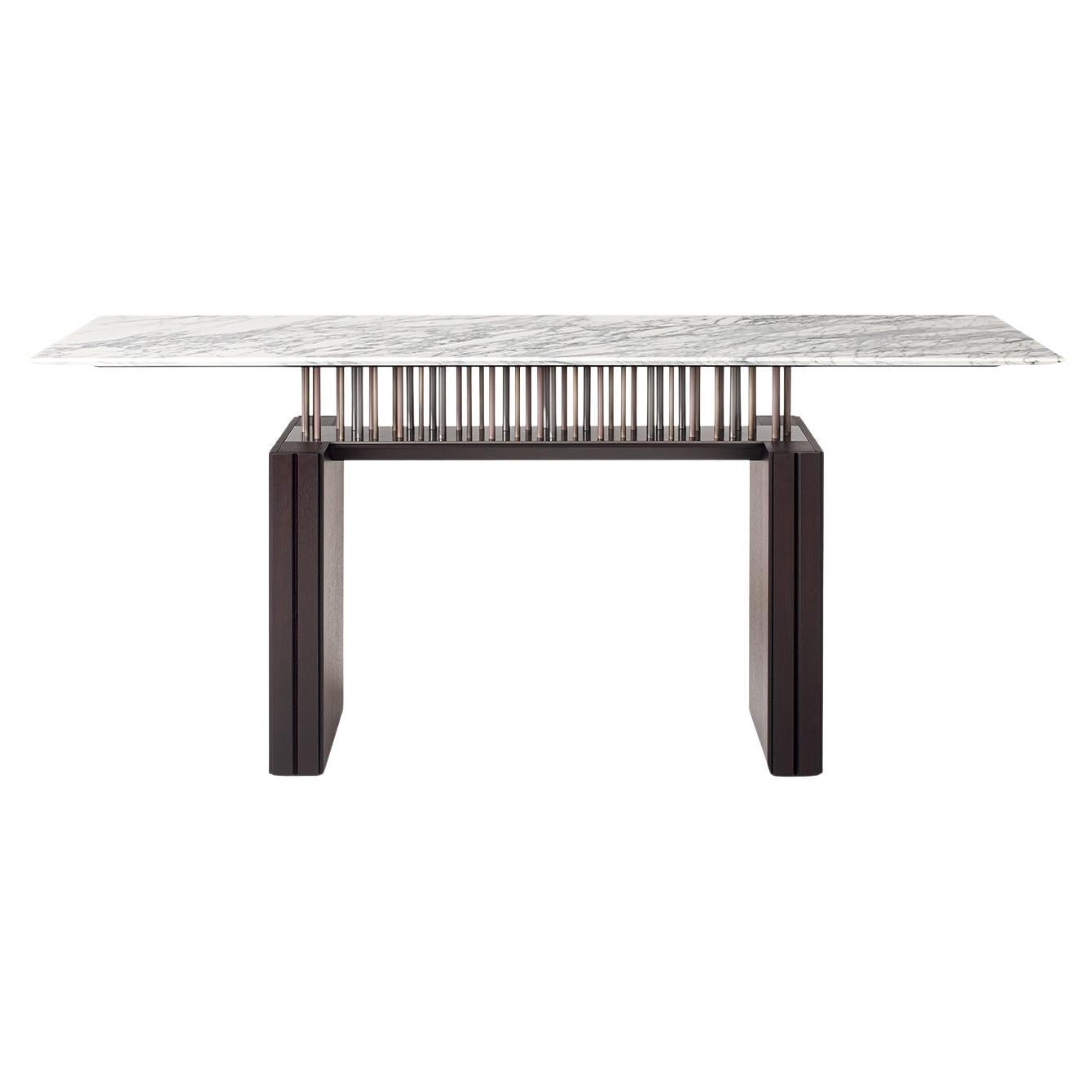 G-Code Calacatta Marble and Dark Canaletto Walnut Console For Sale