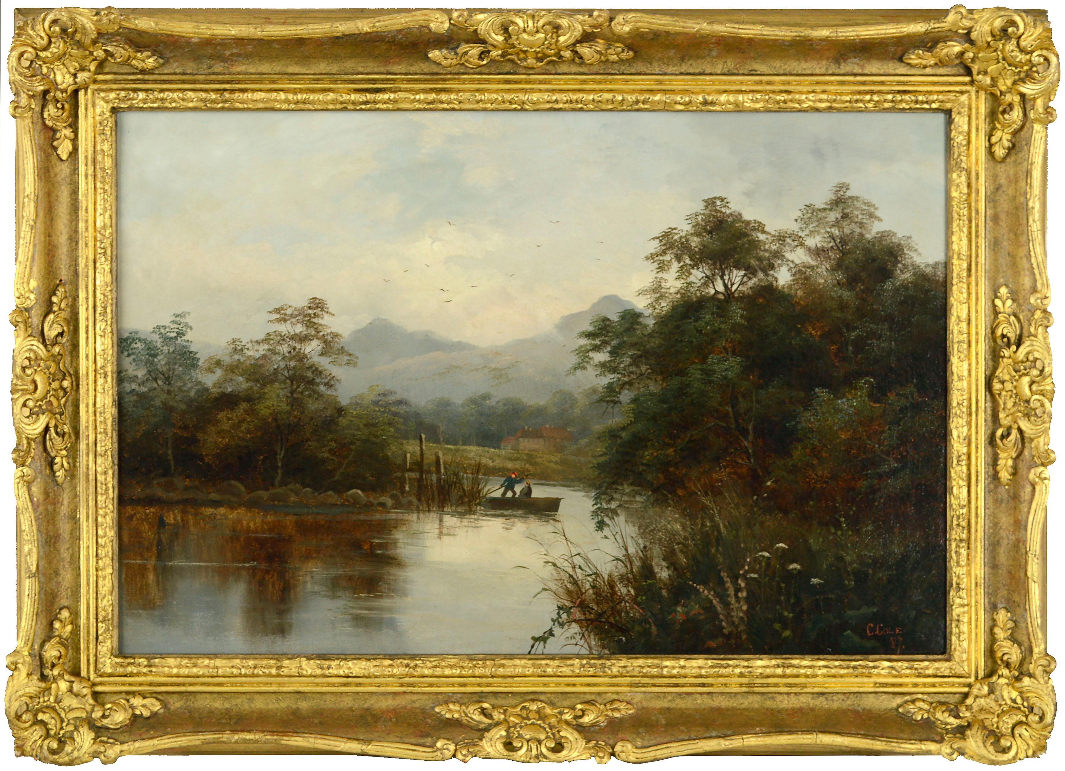 Late 19th-Century English School Figural Landscape, River Landscape w. Rowboat