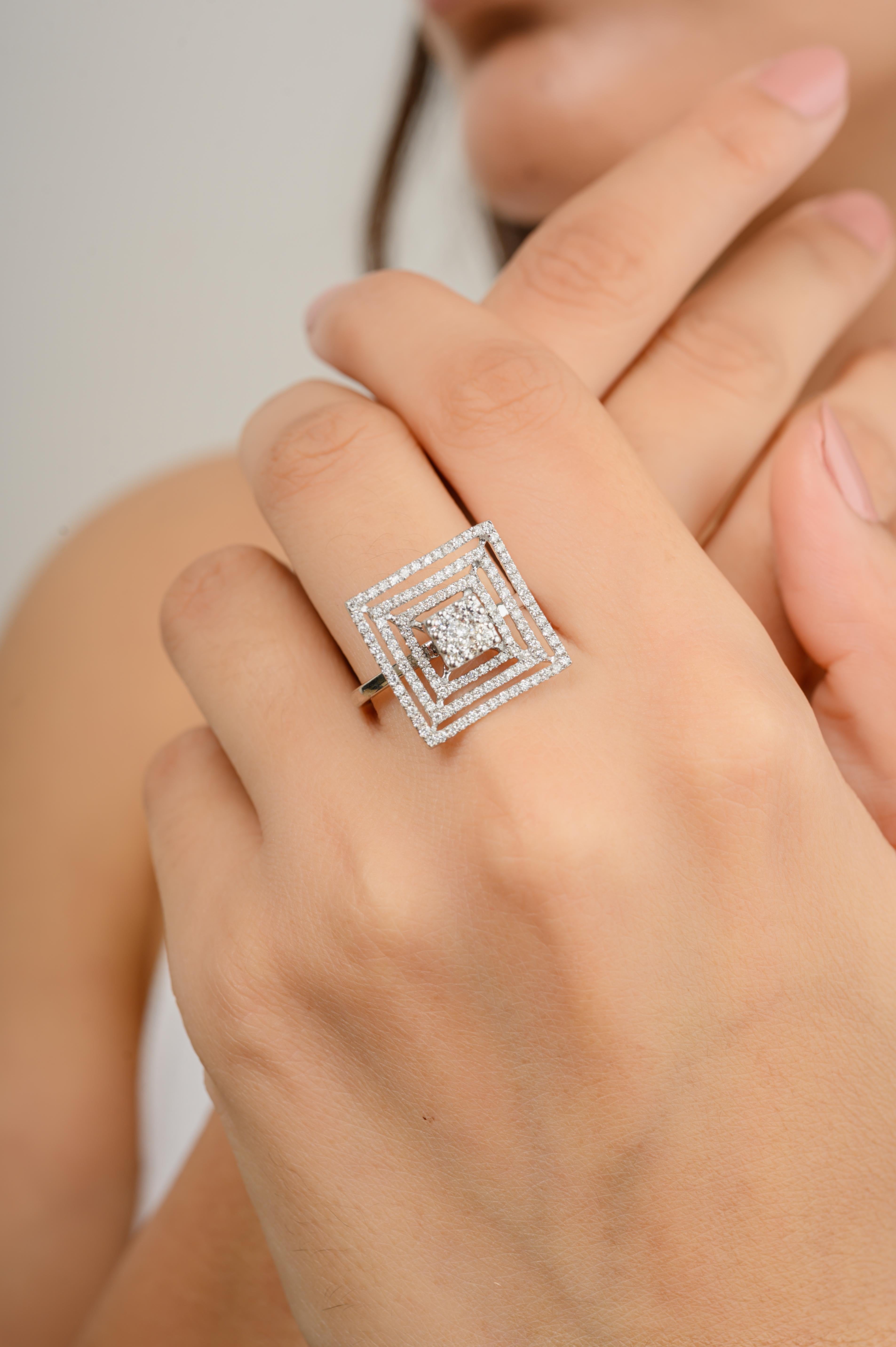 For Sale:  G Color VS Diamond Square Shape Maze Ring for Cocktail in 14k Solid White Gold 2