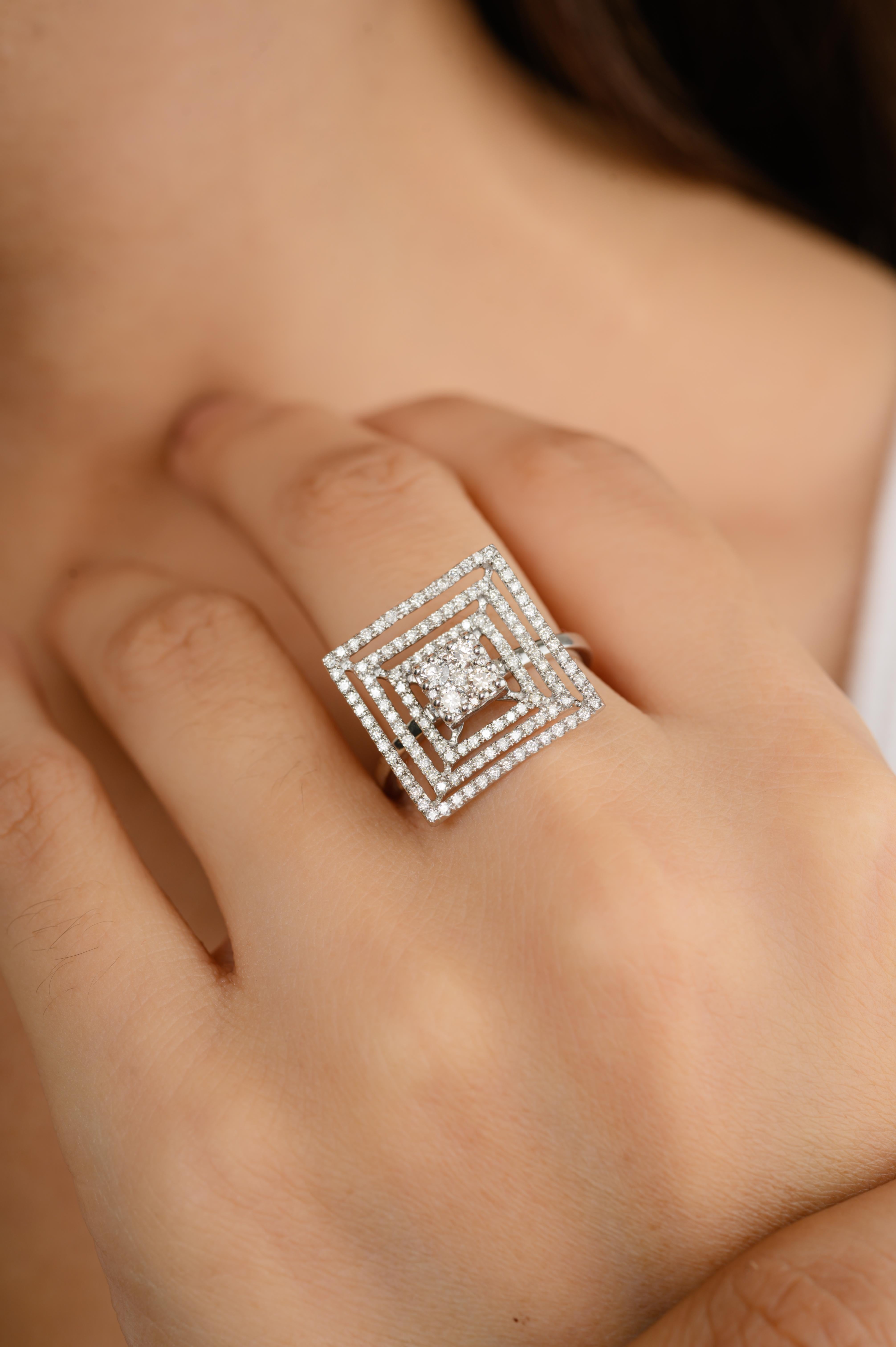 For Sale:  G Color VS Diamond Square Shape Maze Ring for Cocktail in 14k Solid White Gold 4