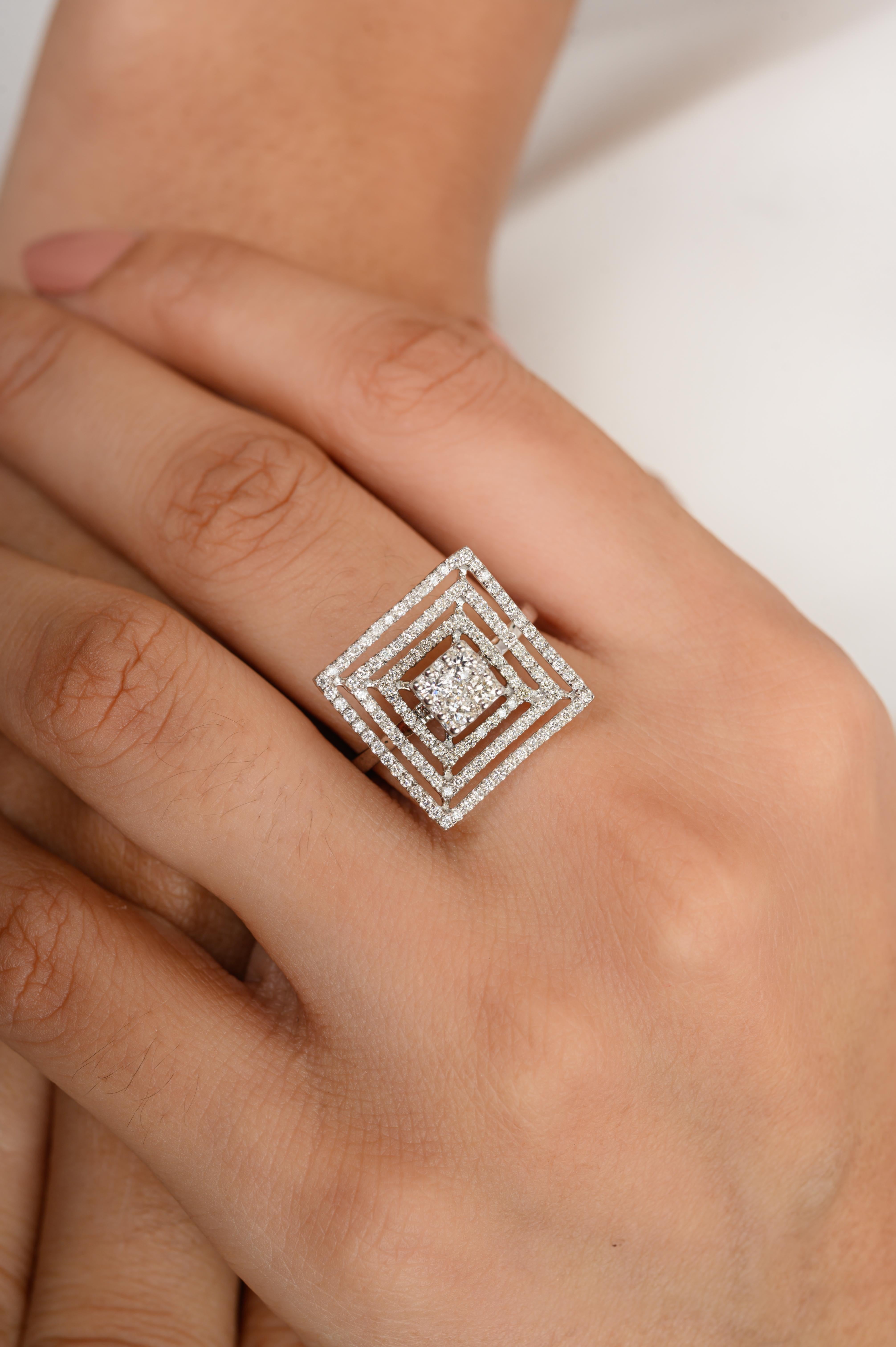 For Sale:  G Color VS Diamond Square Shape Maze Ring for Cocktail in 14k Solid White Gold 6